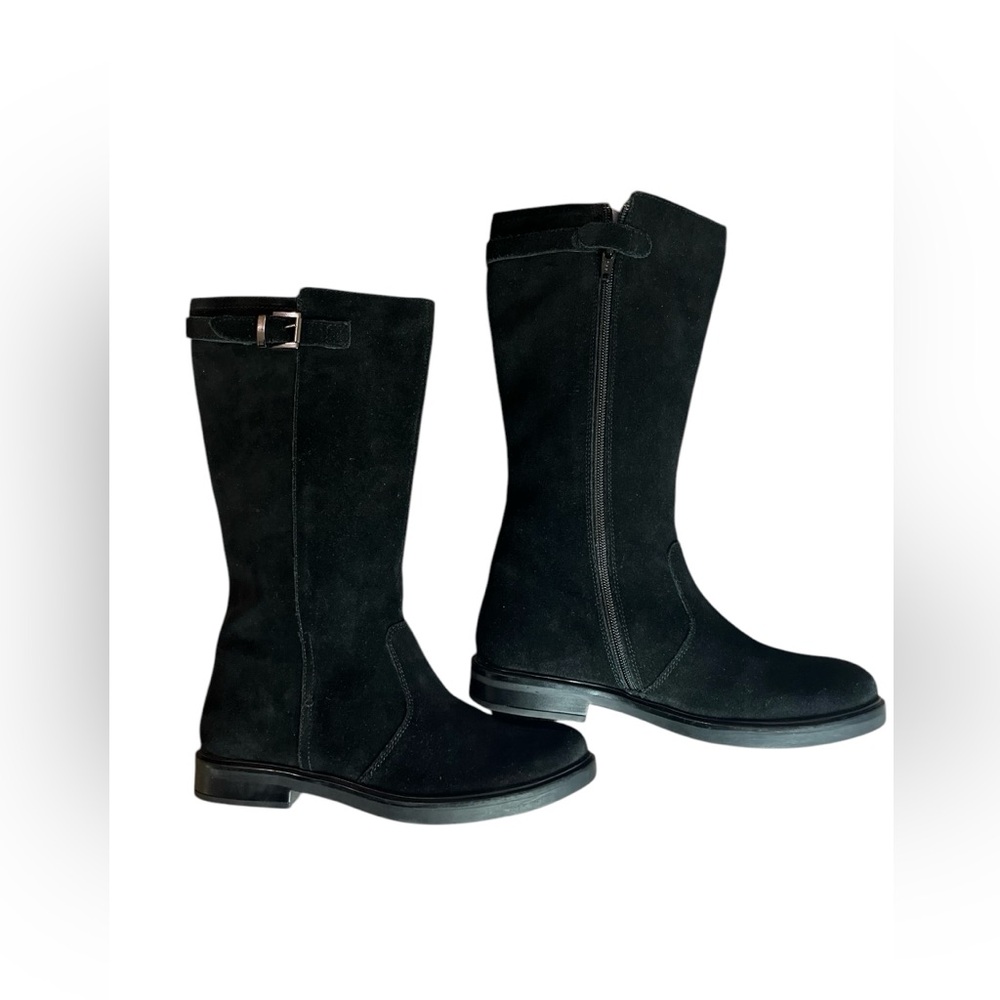 Land’s End Girl’s Black Suede Tall Buckle Dressy/ Riding Boots Size 5 NWOB